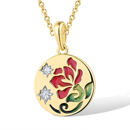 Sterling Silver w/ Ionic Yellow Plating Pendant White Cubic Zirconia,Enamel (P319011ENASP925)