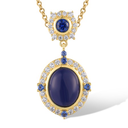 Sterling Silver w/ Yellow Plating Pendant Blue Nano Cubic Zirconia,Created Lapis,White Cubic Zirconia (P319020BLAZSY925)