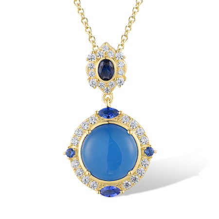 Sterling Silver w/ Yellow Plating Pendant Blue Nano Cubic Zirconia,Dyed Blue Agate,White Cubic Zirconia (P319023BDBZSY925)