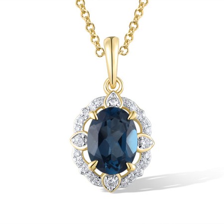 14KYW Pendant Diamond,London Blue Topaz (P319045LDB14KYW)