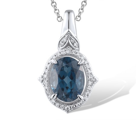 14KW Pendant London Blue Topaz,Diamond (P319047LDB14KW)