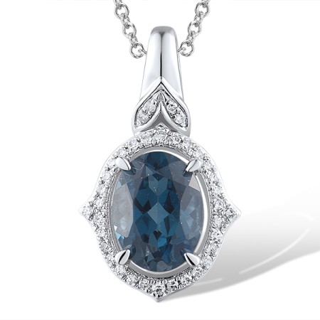 14KW Pendant London Blue Topaz,Diamond (P319047LDB14KW)