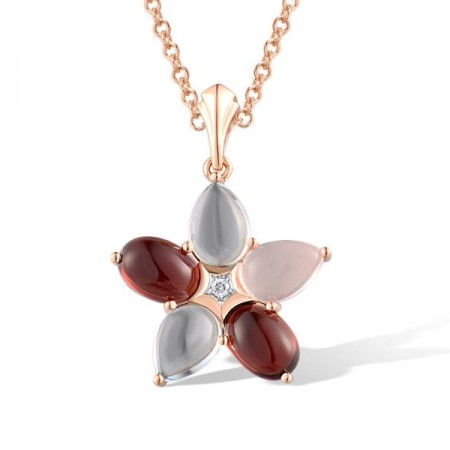 14KR Pendant Blue Topaz (Sky Blue),Diamond,Garnet,Pink Quartz without chain (P319117BGPQ14KR)