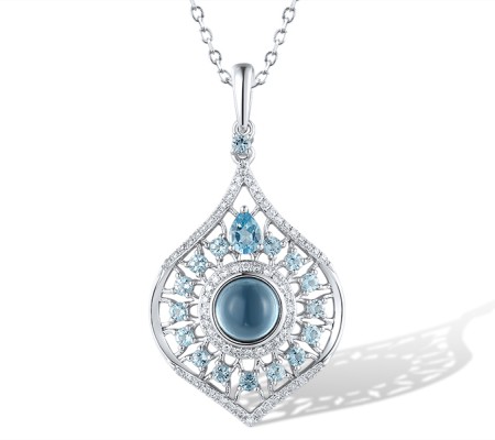 14KW Pendant London Blue Topaz,Blue Topaz (Swiss Blue),Diamond (P319142BLL14KW)