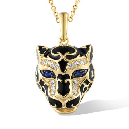 Sterling Silver w/ Yellow Black Plating Pendant Blue Nano Cubic Zirconia,Enamel,White Cubic Zirconia without chain (P319172ENASC925)