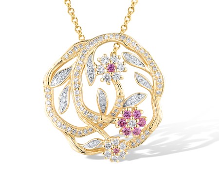 14KYW Pendant Diamond,Pink Sapphire (P319308PIS14KYW)