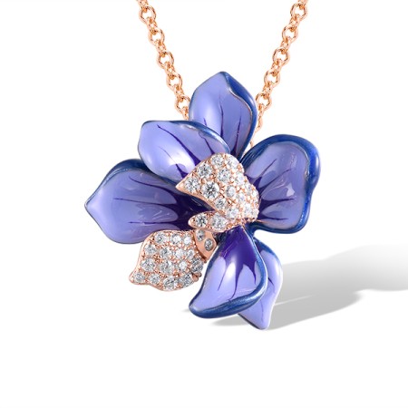 Sterling Silver w/ Rose Plating Pendant Enamel,White Cubic Zirconia without chain (P319449ENA1SR925)