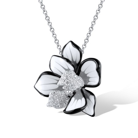 Sterling Silver Pendant Enamel,White Cubic Zirconia without chain (P319449ENASL925)