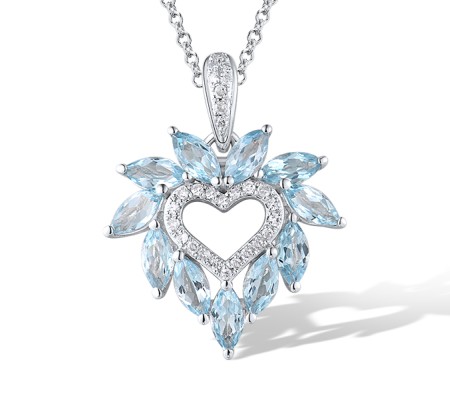 14KW Pendant Blue Topaz (Swiss Blue),Diamond (P319531BLT14KW)