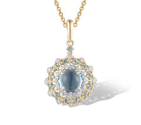 14KYW Pendant Blue Topaz (Swiss Blue),Diamond,London Blue Topaz (P319727BLL14KYW)