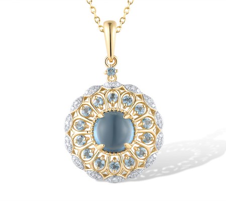 14KYW Pendant Blue Topaz (Swiss Blue),Diamond,London Blue Topaz (P319728BLL14KYW)