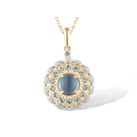 14KYW Pendant Blue Topaz (Swiss Blue),Diamond,London Blue Topaz (P319728BLL14KYW)