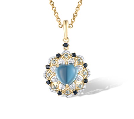 14KYW Pendant Diamond,Blue Sapphire,Blue Topaz (Swiss Blue) (P319729BLDS14KYW)