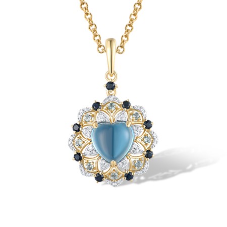 14KYW Pendant Diamond,Blue Sapphire,Blue Topaz (Swiss Blue) (P319729BLDS14KYW)
