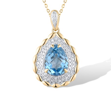 14KYW Pendant Blue Topaz (Swiss Blue),Diamond (P319735BLT14KYW)