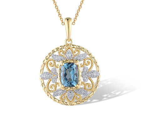 14KYW Pendant Blue Topaz (Swiss Blue),Diamond (P319776BLT14KYW)