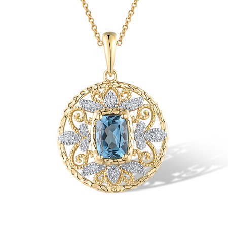 14KYW Pendant Blue Topaz (Swiss Blue),Diamond (P319776BLT14KYW)