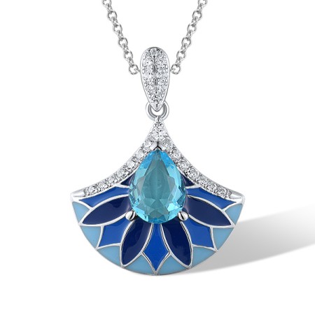 Sterling Silver Pendant White Cubic Zirconia,Blue Glass,Enamel (P319873ENASL925)