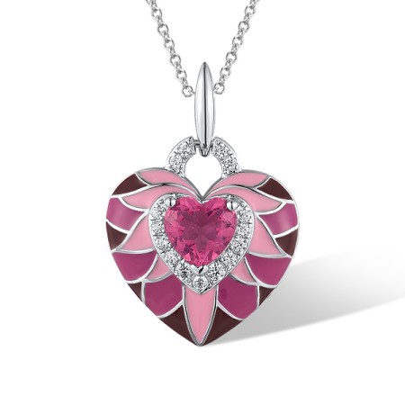 Sterling Silver Pendant Enamel,Pink Glass,White Cubic Zirconia (P319874ENASL925)