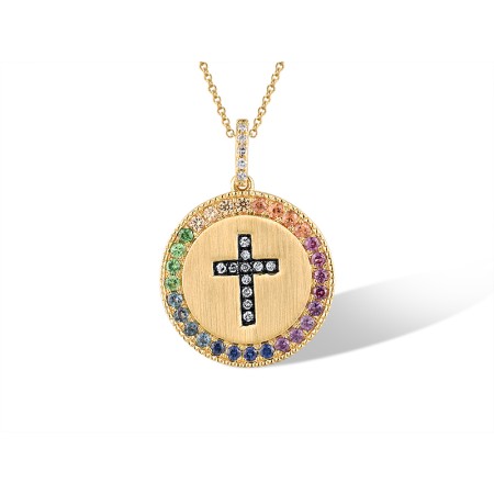 14KYB Pendant Amethyst,Blue Sapphire,Diamond,Green Garnet,London Blue Topaz,Orange Sapphire,Rhodolite Garnet,Yellow Sapphire (P319893MUL14KYB)