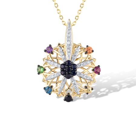 14KYWB Pendant Orange Sapphire,Rhodolite Garnet,Amethyst,Yellow Sapphire,Blue Sapphire,Diamond,Green Garnet,London Blue Topaz (P319956MUL14KYWB)