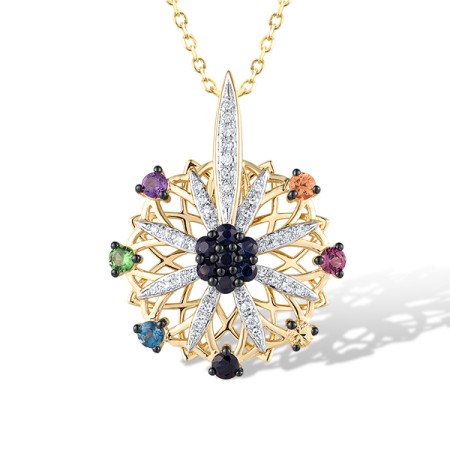 14KYWB Pendant Orange Sapphire,Rhodolite Garnet,Amethyst,Yellow Sapphire,Blue Sapphire,Diamond,Green Garnet,London Blue Topaz (P319956MUL14KYWB)