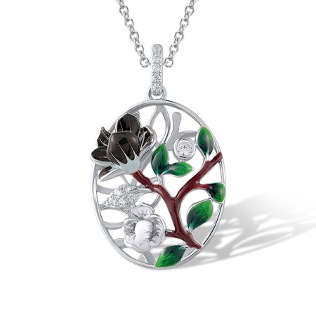 Sterling Silver Pendant Enamel,White Cubic Zirconia (P320020ENA1SL925)