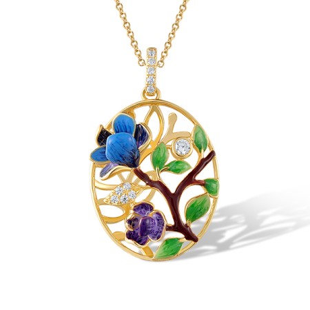 Sterling Silver w/ Yellow Plating Pendant Enamel,White Cubic Zirconia (P320020ENA2SY925)