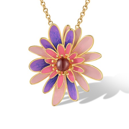 Sterling Silver w/ Yellow Plating Pendant Garnet Cubic Zirconia,Enamel (P320060ENASY925)