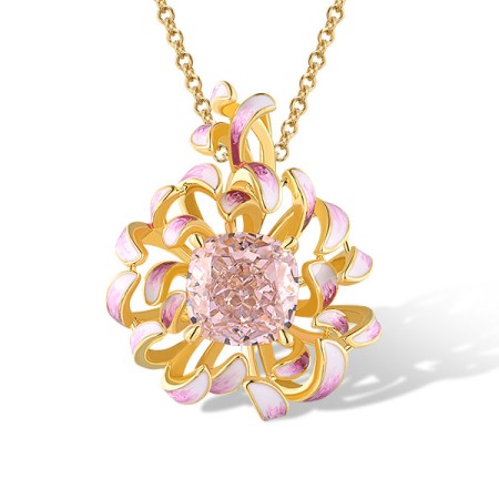 Sterling Silver w/ Yellow Plating Pendant Enamel,Pink Cubic Zirconia (P320061ENASY925)