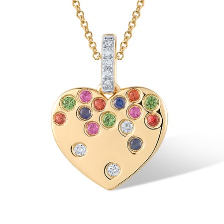 14KYW Pendant Pink Sapphire,Blue Sapphire,Diamond,Green Garnet,Orange Sapphire (P320077MUL14KYW)