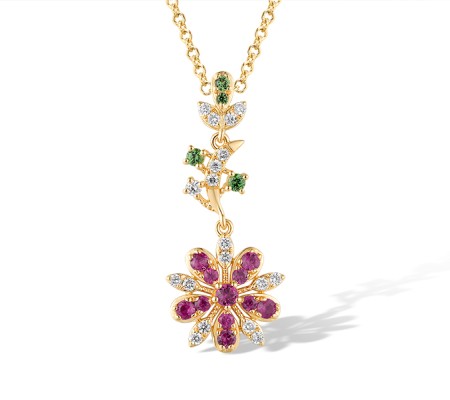 14KR Pendant Diamond,Green Garnet,Ruby (P320138GGR14KR)