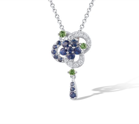 14KW Pendant Blue Sapphire,Diamond,Green Garnet (P320140GGS14KW)