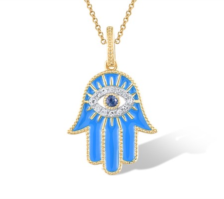 14KYW Pendant Diamond,Enamel,Blue Sapphire (P320249ENA14KYW)
