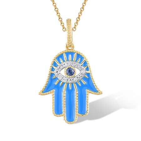 14KYW Pendant Diamond,Enamel,Blue Sapphire (P320249ENA14KYW)