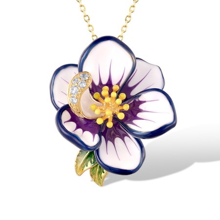 Sterling Silver w/ Yellow Plating Pendant Enamel,White Cubic Zirconia (P320351ENASY925)