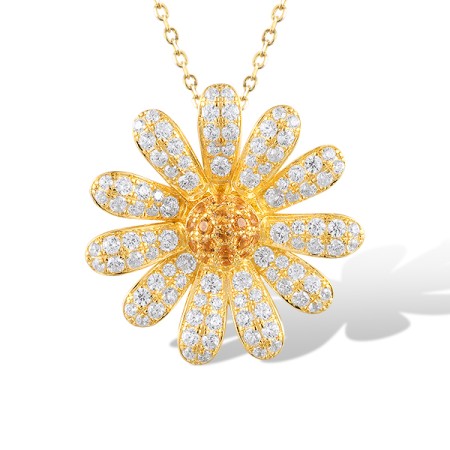Sterling Silver w/ Yellow Plating Pendant White Cubic Zirconia,Yellow Nano Crystal (P320387YWZSY925)