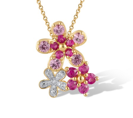 14KYW Pendant Ruby,Diamond,Pink Sapphire (P320500PRU14KYW)