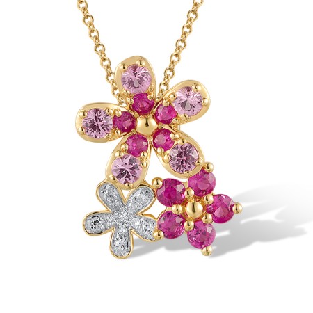 14KYW Pendant Ruby,Diamond,Pink Sapphire (P320500PRU14KYW)