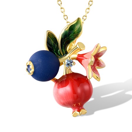 Sterling Silver w/ Yellow Plating Pendant Blue Spinel,Enamel without chain (P320599ENSSY925)