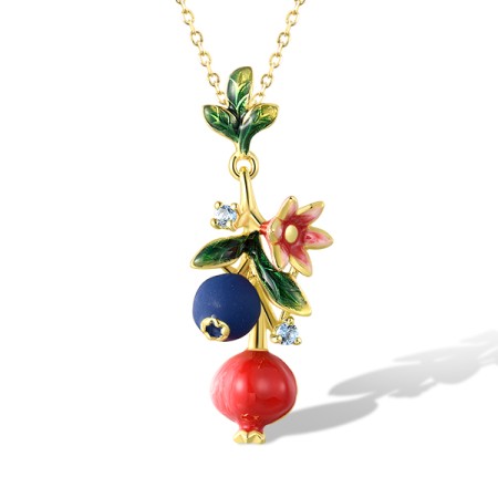 Sterling Silver w/ Yellow Plating Pendant Blue Spinel,Enamel without chain (P320601ENSSY925)