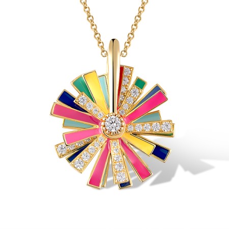 Sterling Silver w/ Yellow Plating Pendant Enamel,White Cubic Zirconia without chain (P320646ENASY925)