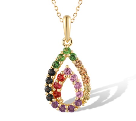 14KY Pendant Orange Sapphire,Peridot,Pink Sapphire,Yellow Sapphire,Amethyst,Green Garnet,London Blue Topaz (P320649MUL14KY)