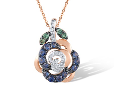 14KRWB Pendant Emerald,Blue Sapphire,Diamond (P320687EMS14KRWB)