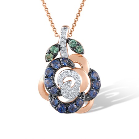14KRWB Pendant Emerald,Blue Sapphire,Diamond (P320687EMS14KRWB)