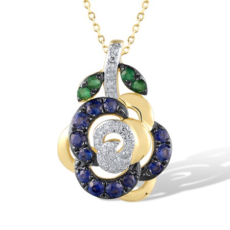 14KYWB Pendant Blue Sapphire,Diamond,Emerald (P320687EMS14KYWB)