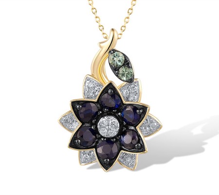 14KYWB Pendant Emerald,Blue Sapphire,Diamond (P320705EMS14KYWB)