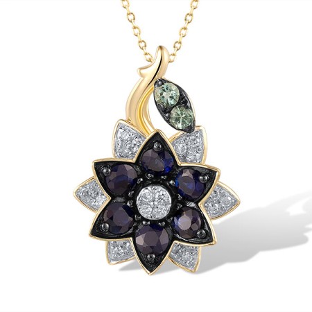 14KYWB Pendant Emerald,Blue Sapphire,Diamond (P320705EMS14KYWB)