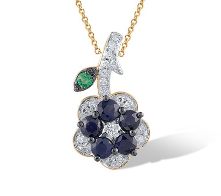 14KYWB Pendant Diamond,Emerald,Blue Sapphire (P320806EMS14KYWB)