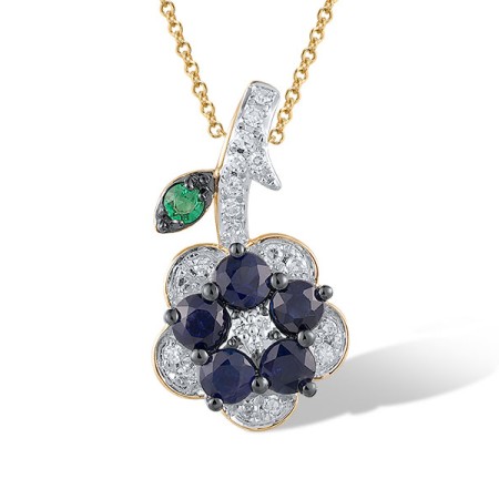 14KYWB Pendant Diamond,Emerald,Blue Sapphire (P320806EMS14KYWB)